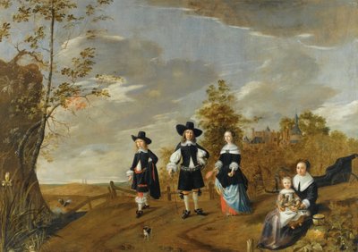 Ein Familienporträt in einer Landschaft vor Casteel Dursteede von Christiaen van Colenbergh